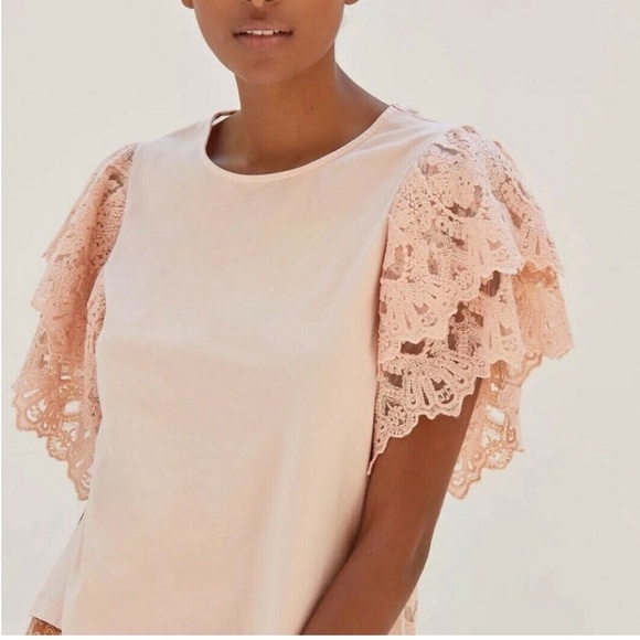 Anthropologie Forever That Girl Grace Tiered Lace Back Top Pink NWOT - Picture 1 of 9